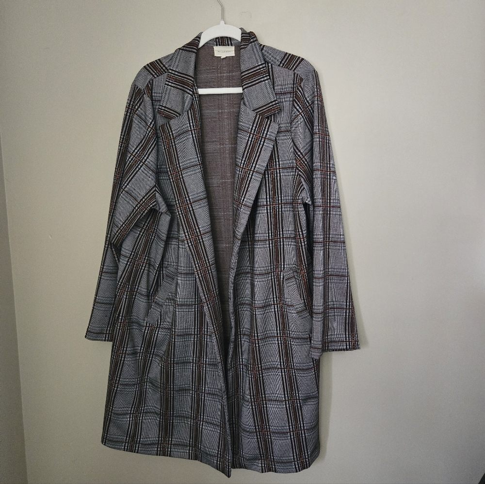 MELLODAY Women's 3x Gray Plaid Long Blazer